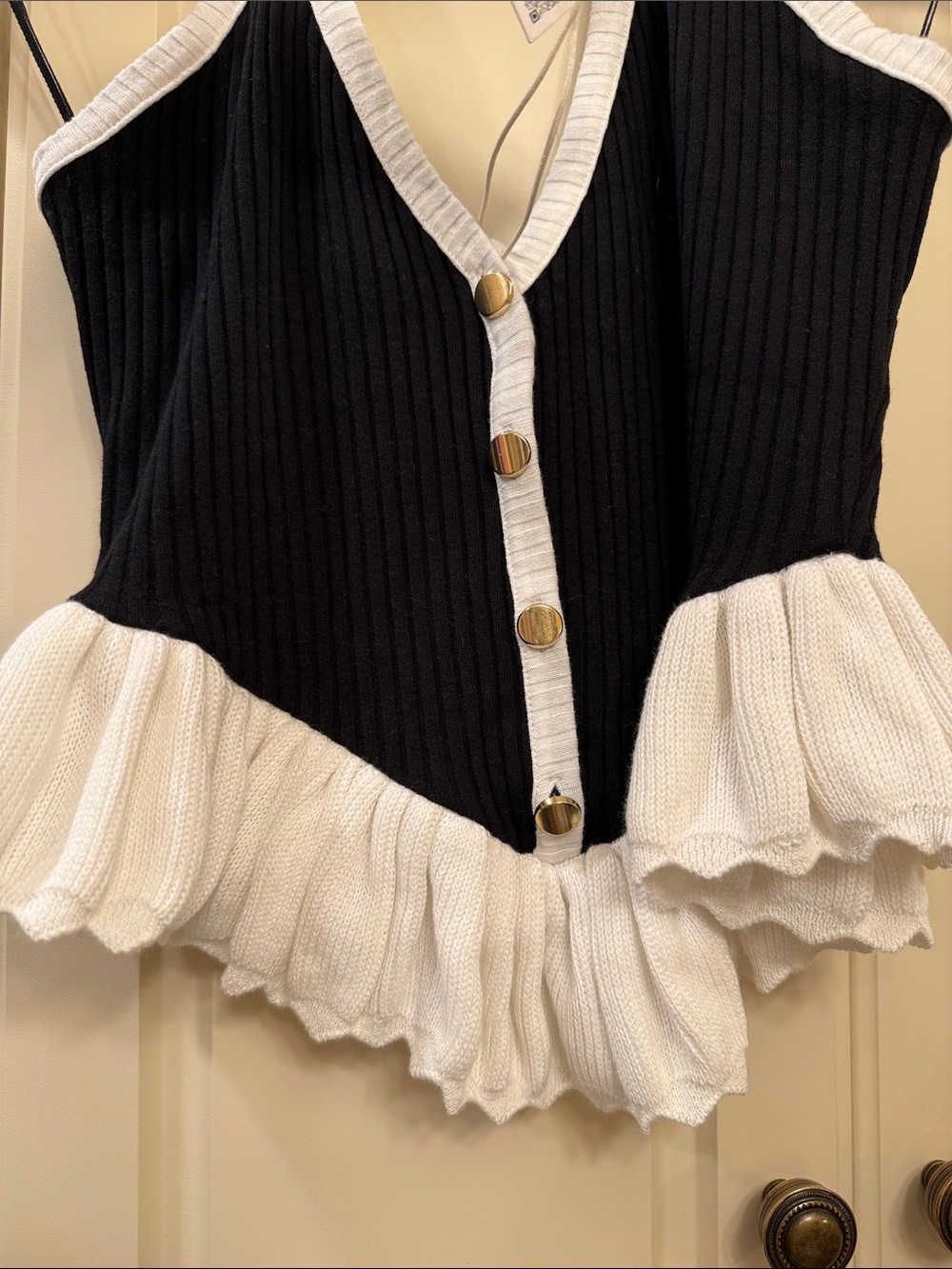 Zara Black & White Ribbed Halter Peplum Knit Top - Picture 3 of 3